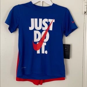 Nike 2 Piece T Shirt & Shorts Red Blue Size 6